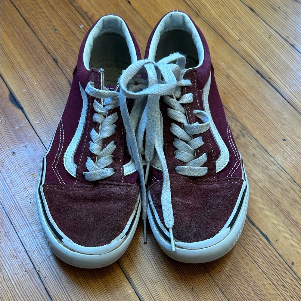 Vans Burgundy and White Low-Top Sneakers